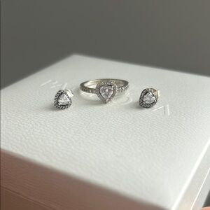 Pandora Heart-Shaped Silver Ring with matching earrings